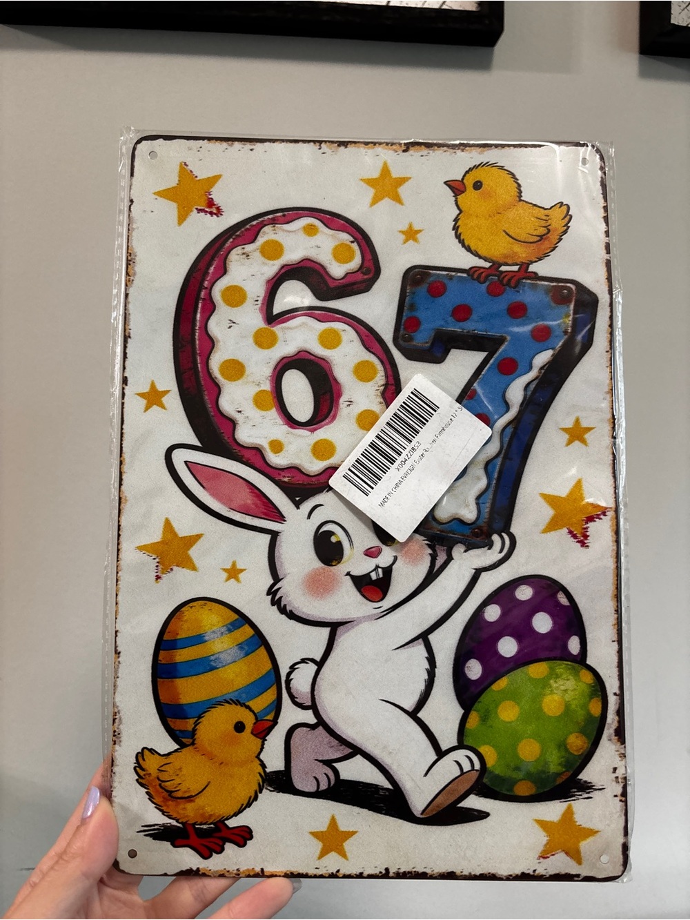 Easter Bunny 67 Sign - White, Yellow, Pink, Blue
